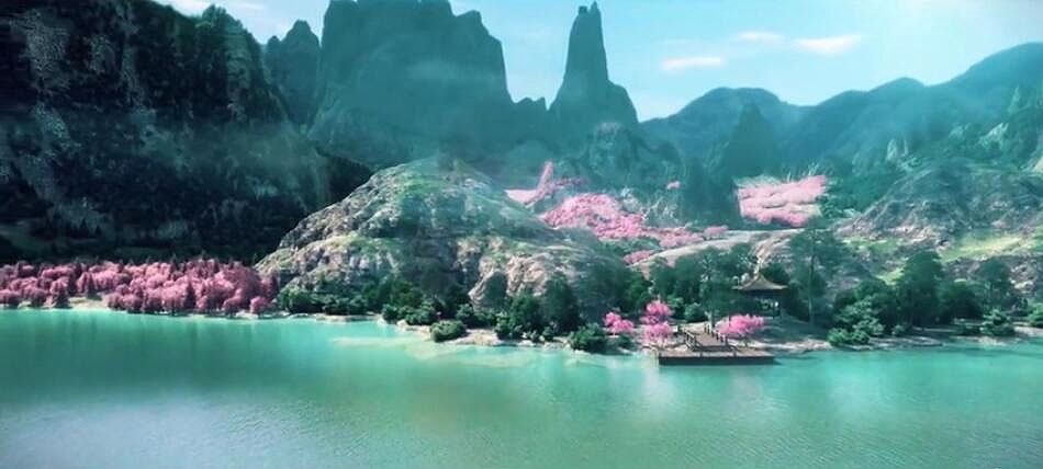 春季桃花山水风景图片