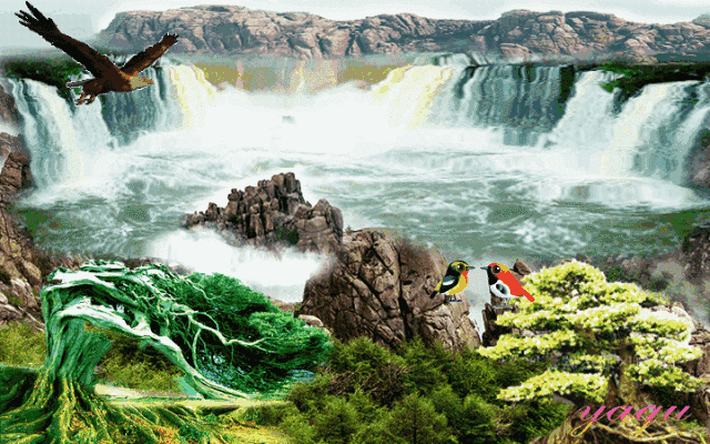 壁纸 风景 国画 ��游 瀑布 山水 桌面 640_400 gif 动态图 动图