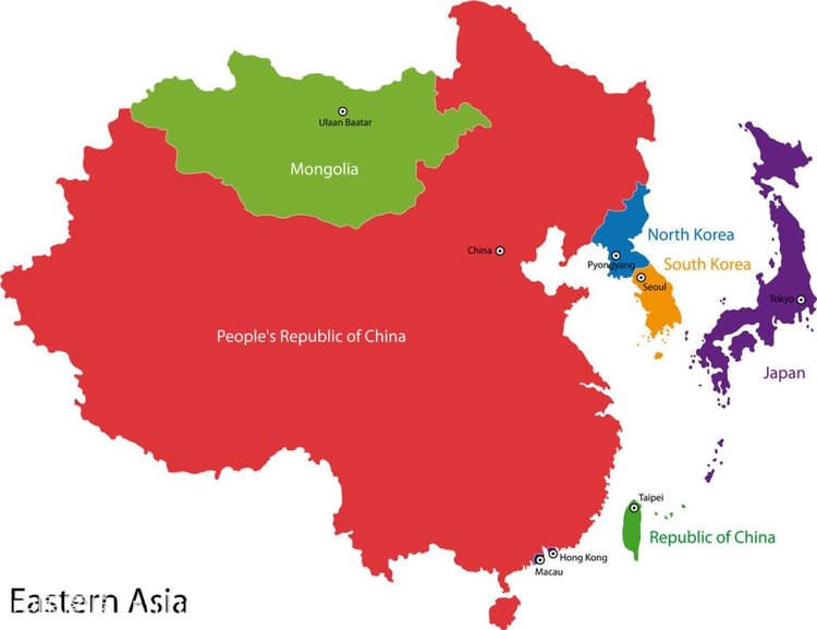 东亚位置,气候类型分布图,地形_大山谷图库